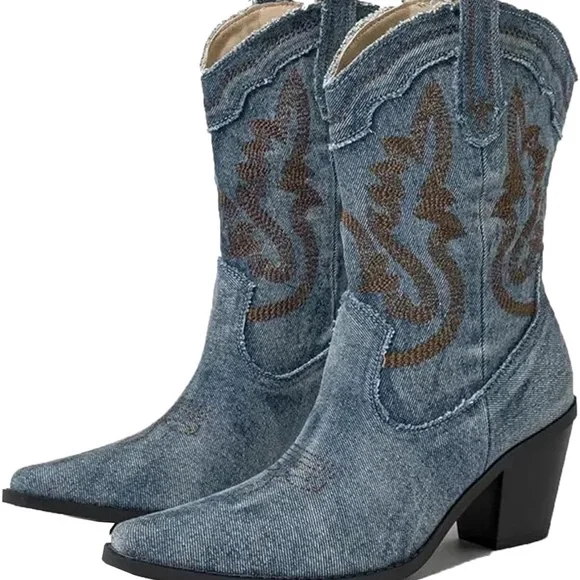 Denim Western Cowboy Boots - Picture 1 of 4